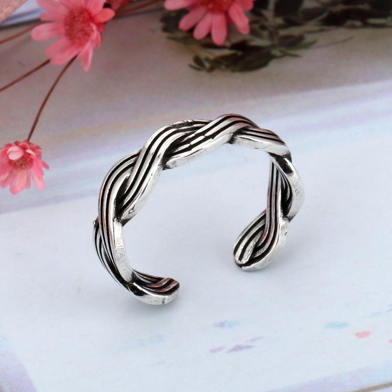 Korean Version Korean Thai Ring Retro Woven Women's Support Opening Stone Brick Pattern Ring Jewelry