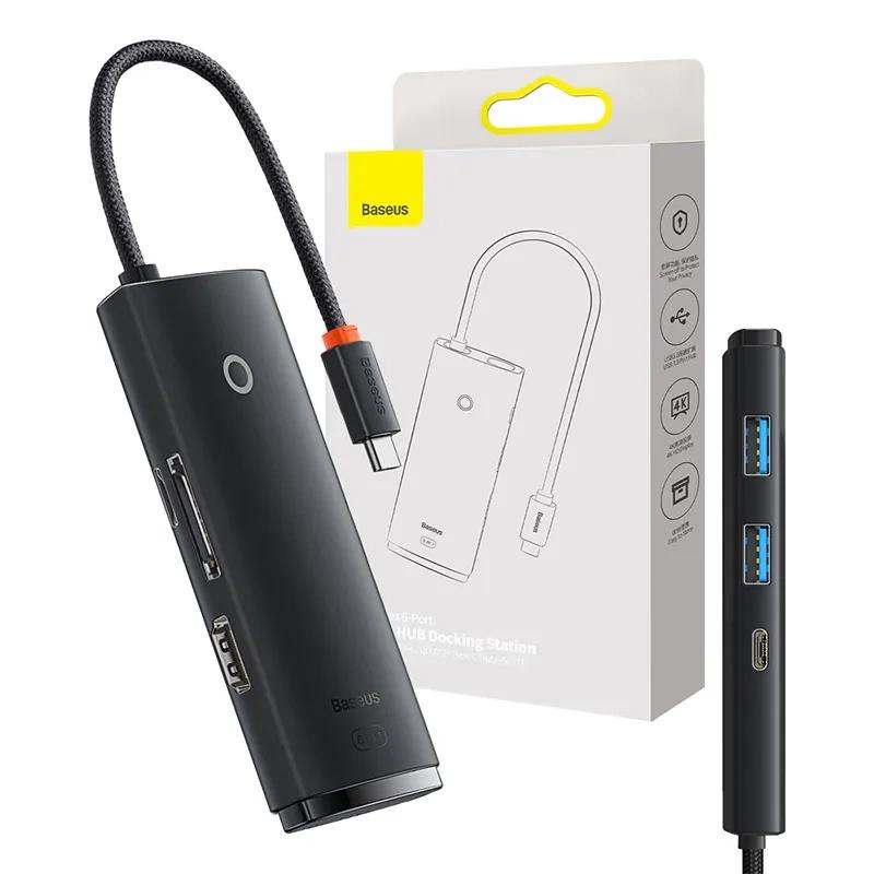 Hub 6W1 Baseus Lite Series Usb-C Do 2X Usb 3.0 + Usb-C + Hdmi + Sd/Tf (Czarny)