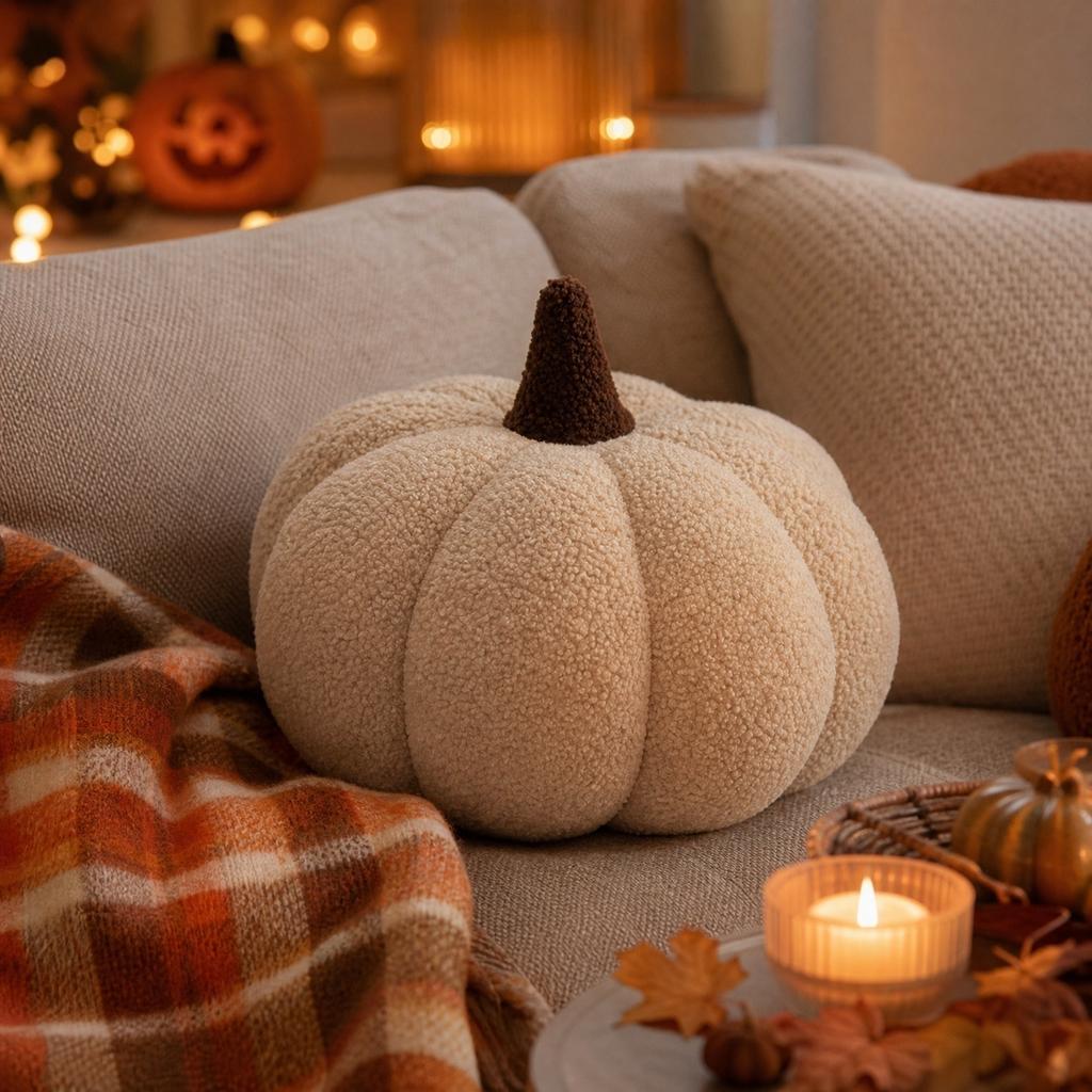 Plush Pumpkin Throw Pillow Soft Decorative Cushion for Living Room Sofa Autumn Seasonal Home Accent Pillow with Unique Shape and Texture