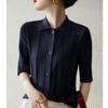 Women's summer new shirt yarn lapel mid-sleeved commuter knitted cardigan air-conditioned shirt
