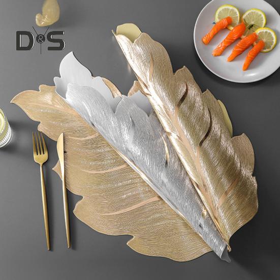 6Pcs Kitchen Placemat Set High Temperature Resistant Gold-Stitched Leaf Shape Dining Place Mat Table Setting Accessory