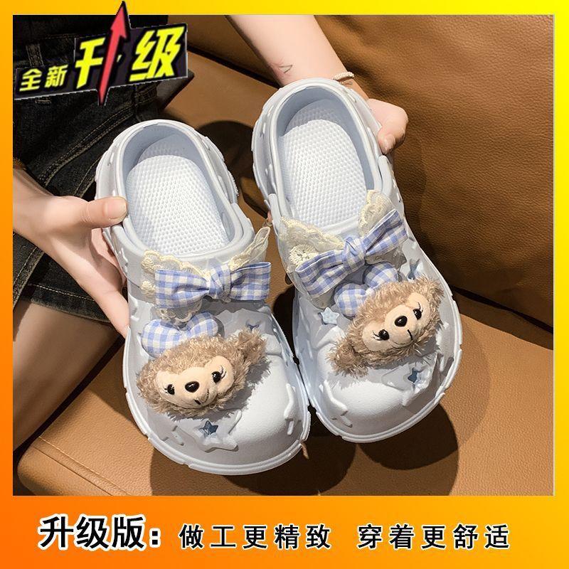 2025 spring and summer new cute hole shoes for women to increase their height and match, step on shit, cartoon thick-soled non-slip slippers for women