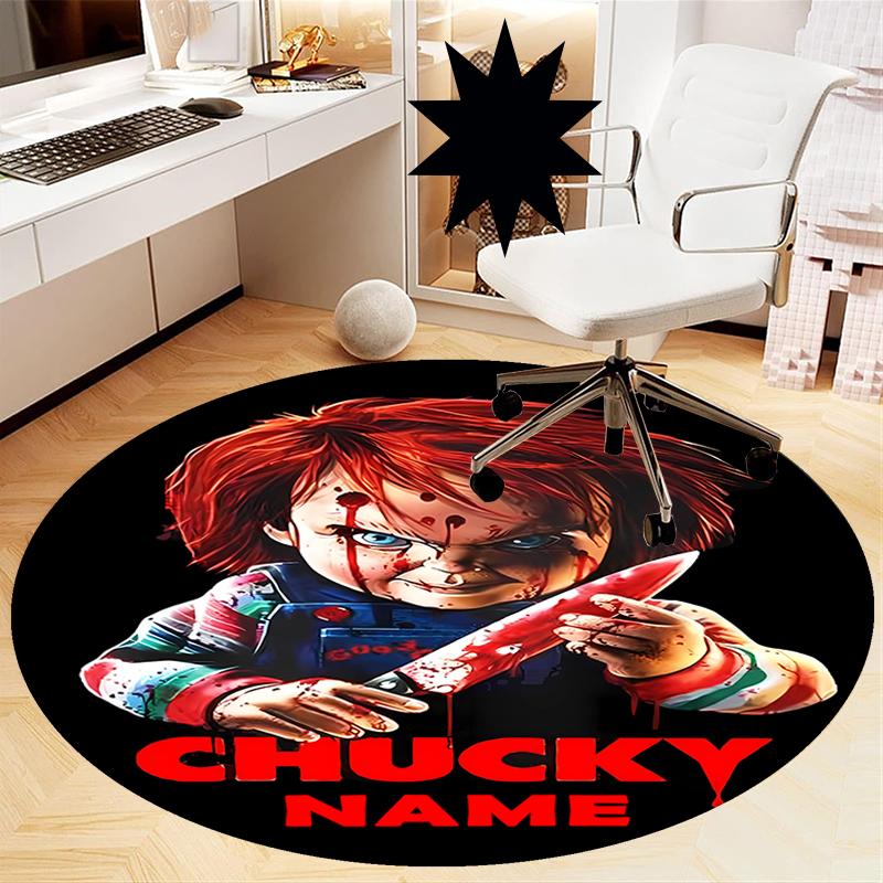 Custom Name Chucky Printed Round Rug Carpet Chair Rug Area Rug Entryway Doormats,for Office Chair Living Room Bedroom Kitchen Room.