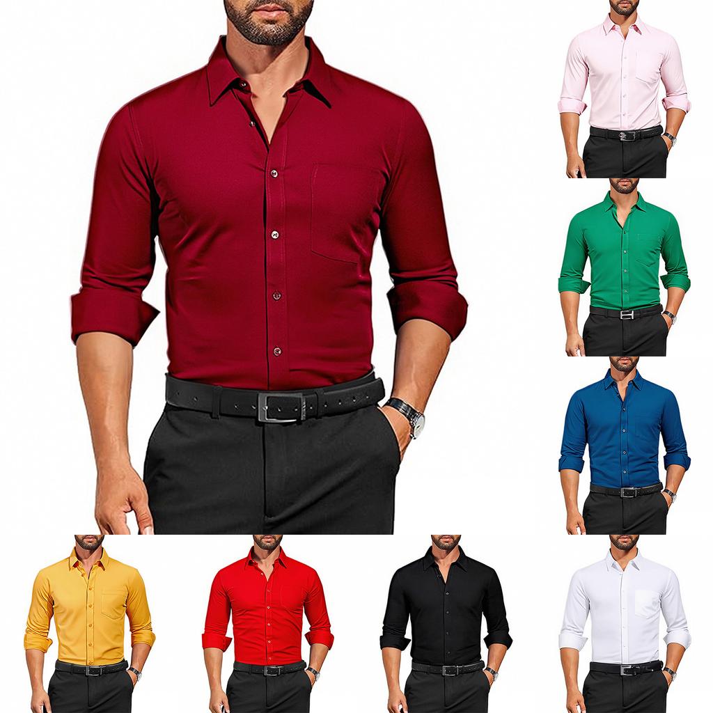 Chemise Homme Sport Fitness Affaires Loisirs Col Retourné Manches Longues