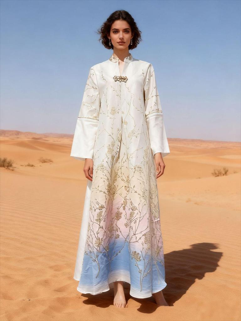 Dubai Arabian Fashion: High-End Embroidered Gradient Jacquard Long Robe