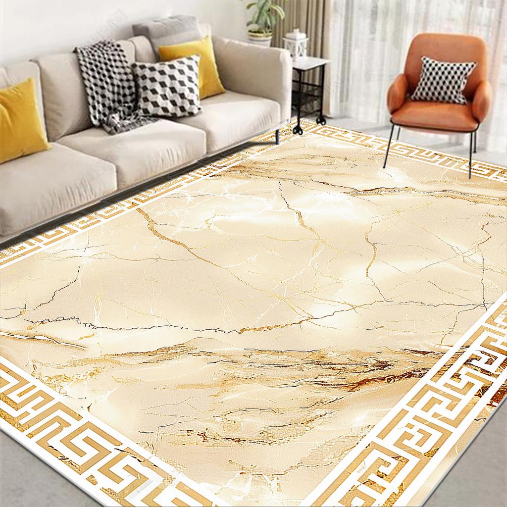 Minimalist Luxury Style Decorative Rug for Living Room Non-slip Marble Bedroom Carpet Big Size Soft Flannel Sofa Side Floor Mats