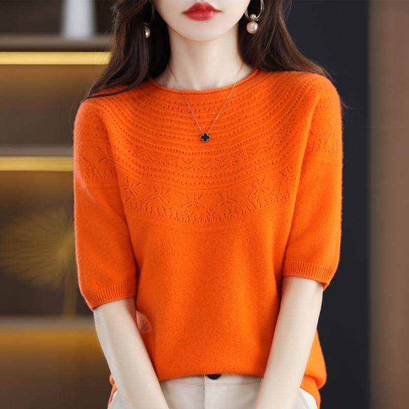 Women Knit T-shirt 100% Wool MODERN NEW SAGA Summer Knitted Shirt Short Sleeve Tees O-neck Pullover Knit Tops