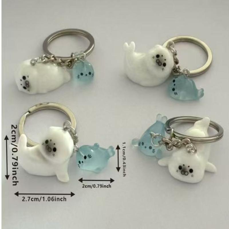 1/2/4 Stück Cartoon 3D Leuchtender Seelöwe Schlüsselanhänger Niedliches Tier Taschenanhänger Dekoration Auto Schlüsselring Geschenk für Paare