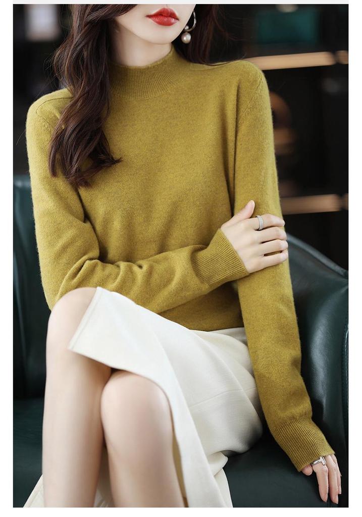 Women's High-Neck Pure Wool Sweater – 2023 Autumn/Winter Knit Base Layer