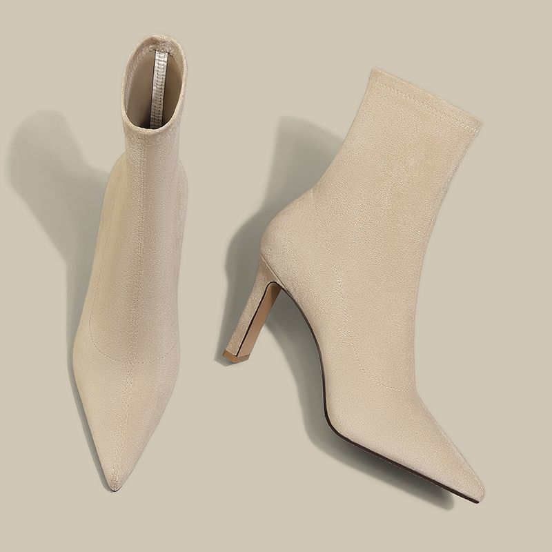 

Suede boots women s autumn and winter pointed head high heel thin boots short boots women s 2025 new nude elastic foreign style super versatile 35