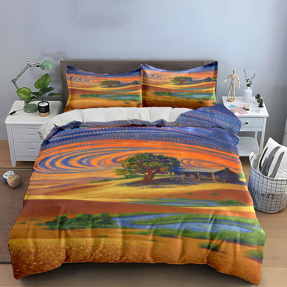 Swirling Sky, Tree, House. Bedding Sets Duvet Cover Sets Duvet Covers Pillowcases(1 * Duvet Cover 2 * Pillowcases, Without Duvet Insert)