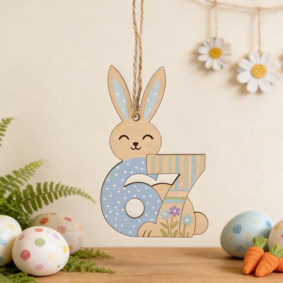 Yousheng 67 Bunny Easter Basket Tag Wooden Bunny Hanging Tag Funny Six Seven Rabbit Farmhouse Easter Sign for Spring Party Supplies