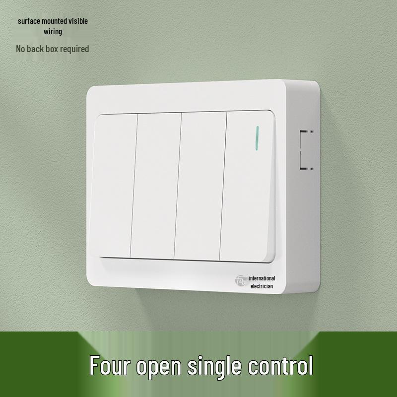Ultra-Thin Surface-Mounted Single-Control Wall Switch & Socket Panel with Surface Box Outlet, One-Gang Push Button for Household Lighting.