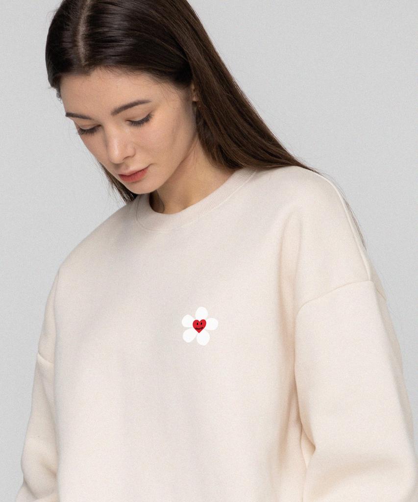 GRAVER [Unisex] Flower Heart Logo Smile Sweatshirt_Cream
