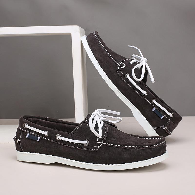Men's Plus Size Genuine Leather Boat Shoes - British Style, Versatile Casual Lace-up Shoes