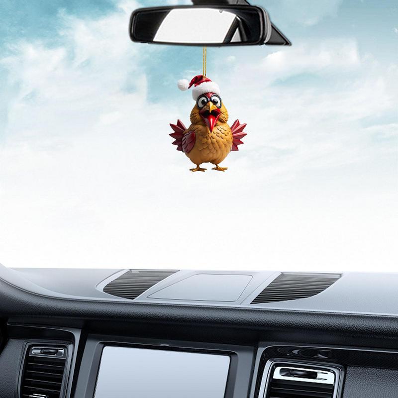 Funny Christmas Ornaments Acrylic 2D Cartoon Cute Christmas Rooster Rooster Ornament Funny Christmas Chicken For Living Rooms