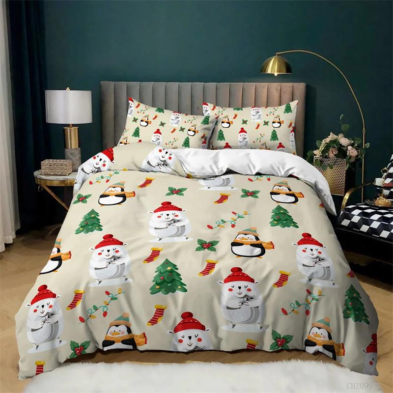 Weihnachts-Bettbezug Cartoon Frohe Weihnachten Weihnachtsmann Elch Bettdeckenbezug Grün für Kinder Erwachsene Weihnachtsgeschenke Schlafzimmerdeko