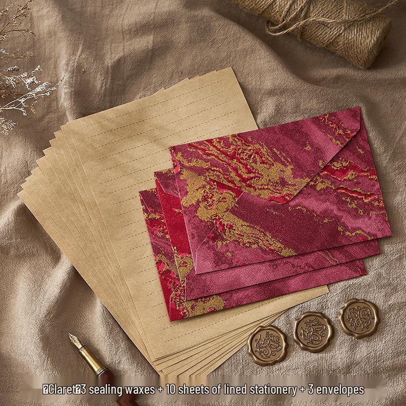 Retro Embossed Chinese Style Letter and Envelope Set with Wax Seal