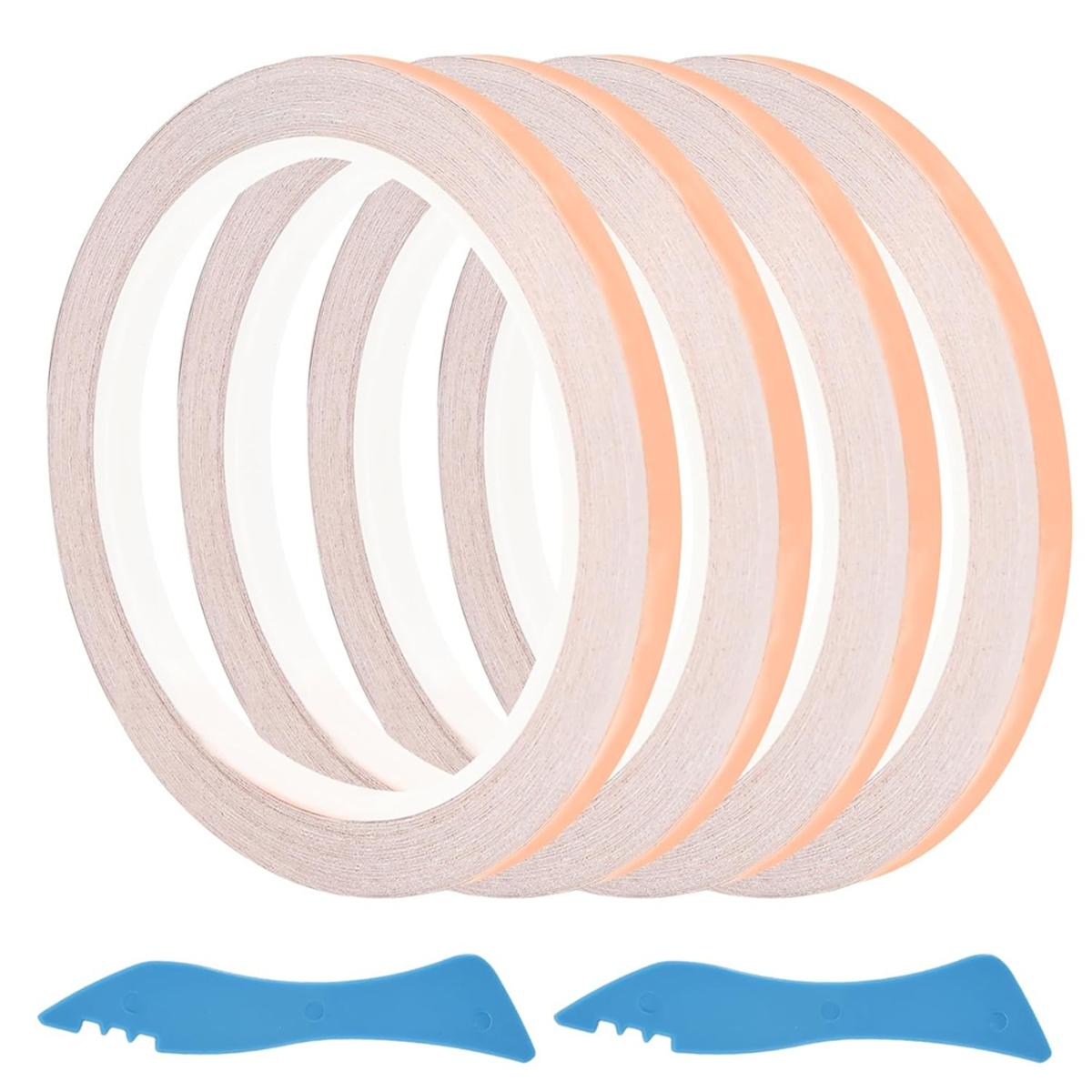 

2025+ 4 рулона медной фольгированной ленты для витражей, с пластиковой основой, клейкая, для витражных принадлежностей, гитары и экранирования China Mainland