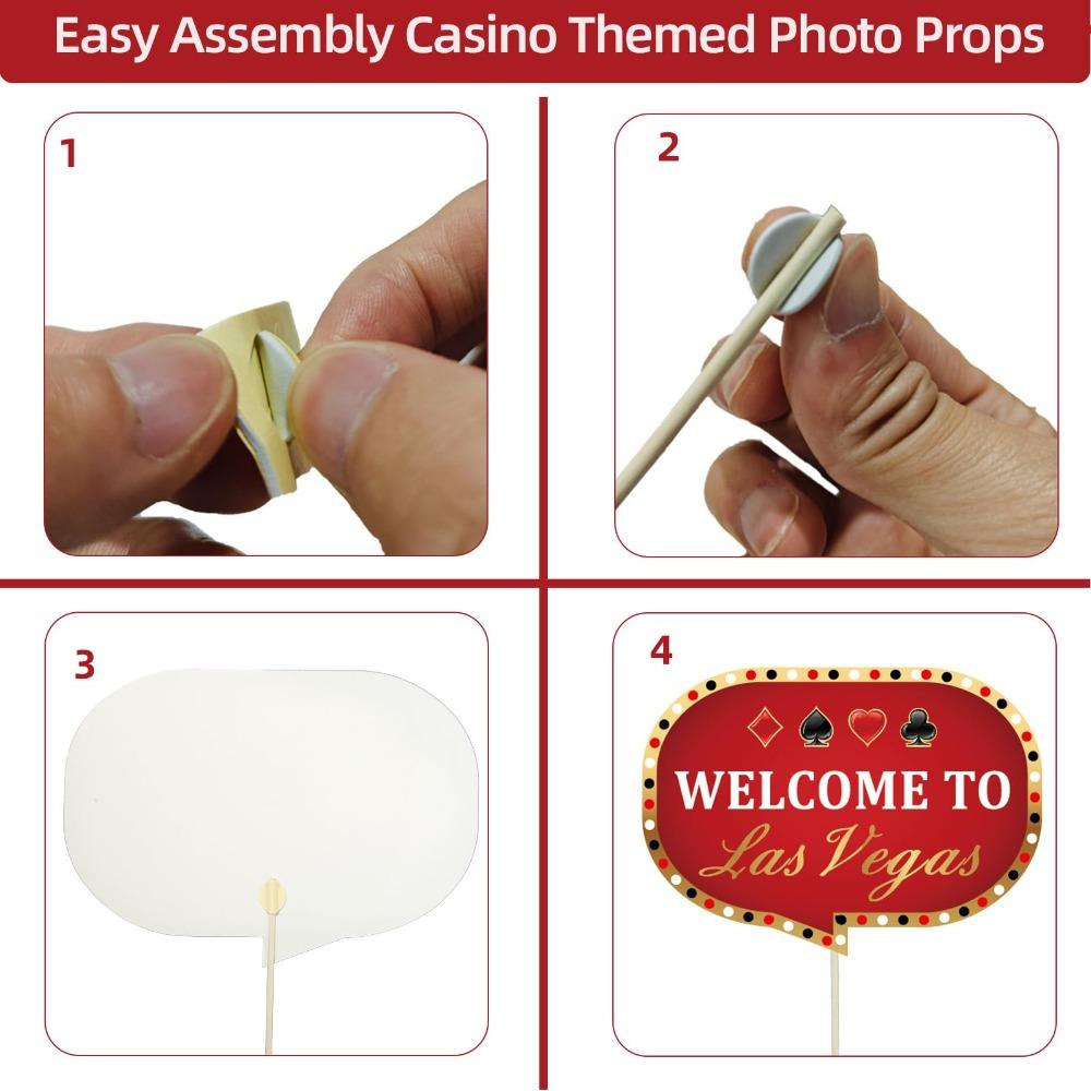 25pcs Poker Theme Photobooth Prop Las Vegas Photo Booth Props Poker Selfie Prop for Birthday Theme Party Decorations Poker Party Decoration