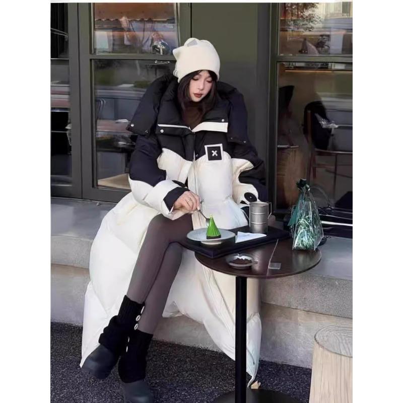 Winter New Long Cotton-padded Coat Hooded Thickened Warm Down Cotton-padded Loose Color Matching Coat Trendy