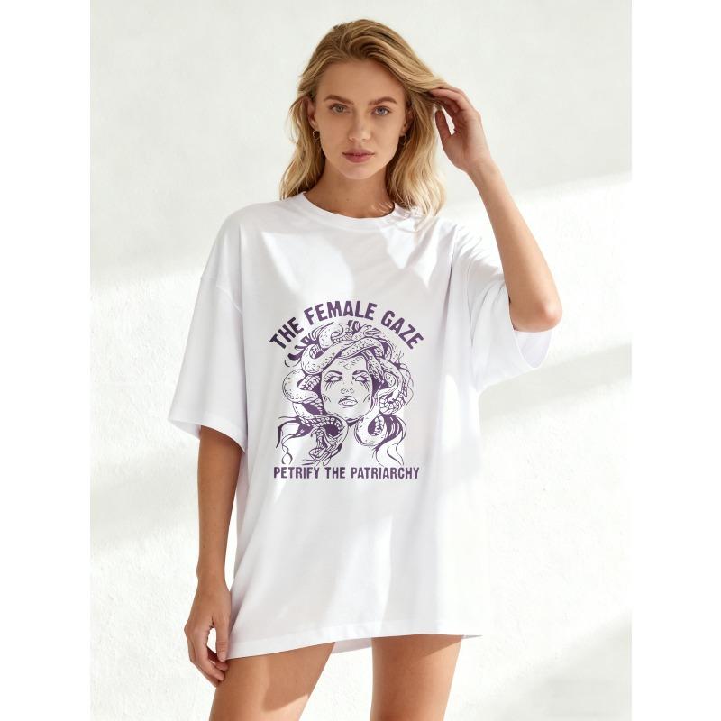 Nadměrné tričko černé Design Medúzy Ženský pohled Petrifly Patriarchát Grafický potisk Dámské ležérní streetwearové módní top