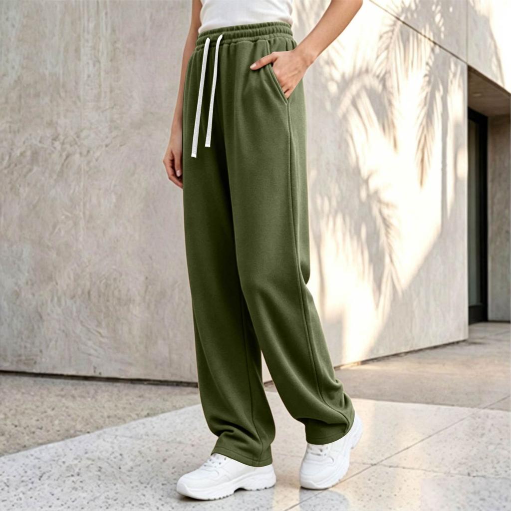 Women's Plus Size Loose Fit Wide Leg Straight Pants Color for Fall Casual Wear