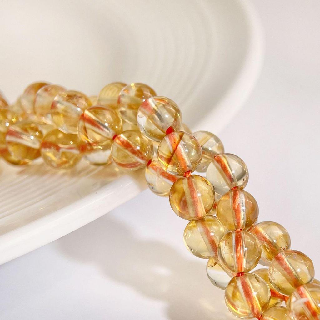 Jing Xi Ji Natural Yellow Rutilated Quartz Round Beads for DIY Jewelry