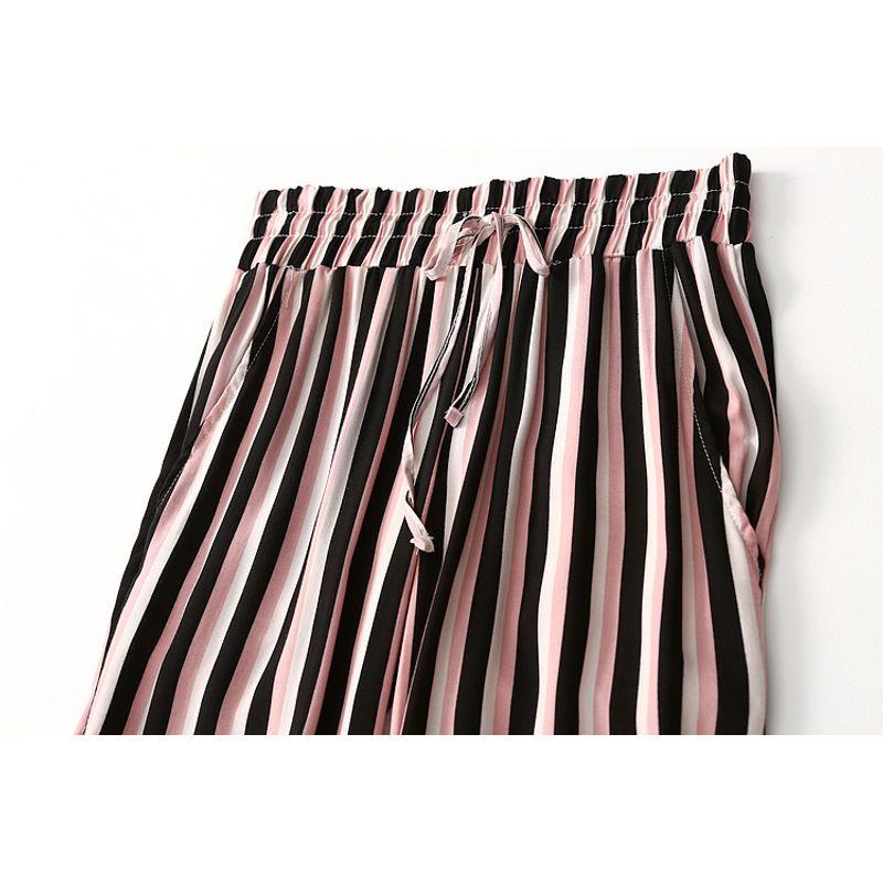 Export Export Vertical Striped Cotton Silk Harem Pants Women's Summer Thin and Comfortable Artificial Cotton Jogger Pants Anti Mosquito Pants