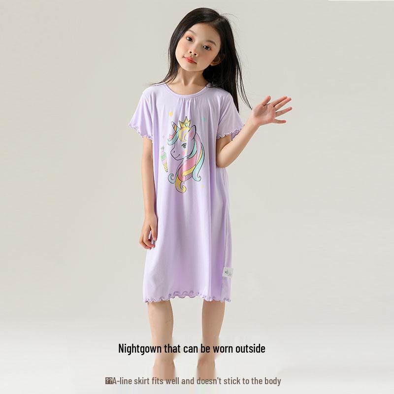 Girls' Modal Silk Summer Pajama Dress - Thin Princess Style for Kids