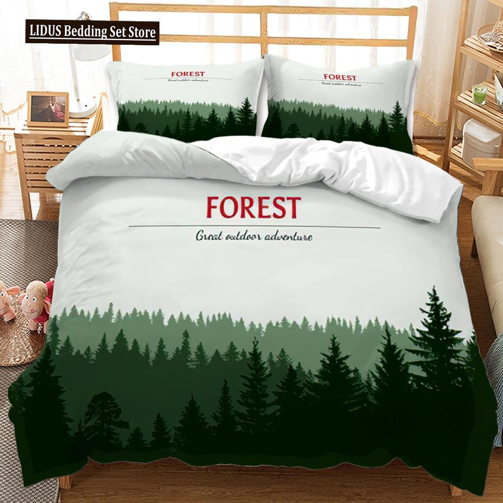 3D Mountain Forest Duvet Cover Set Snow Mountain Winter Theme King Queen Size Comforter Cover For Kid Teen Polyester Bedding Set