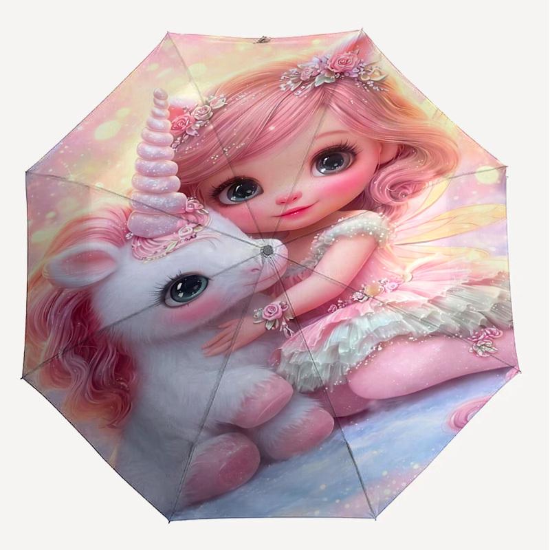 1PC Unicorn Fairy Umbrella-8-Rib Reinforced, Automatic Open, Lightweight & Durable, Fashion Accessory for Outdoor, H0391