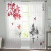 Red Japanese Maple Leaves Sheer Curtains Bedroom Voile Curtain Living Room Window Sheer Curtains Kitchen Tulle Drapes