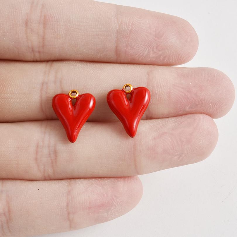 2pcs No Fade Real Gold Plated Enamel Heart Charm Stainless Steel Charms For Jewelry Making Love Pendants Halloween Accessories