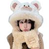 Windproof Gloves Scarf  Hat 3-in-1 Winter Plush Scarf NEW Little Bear Hooded Scarf  Autumn Winter