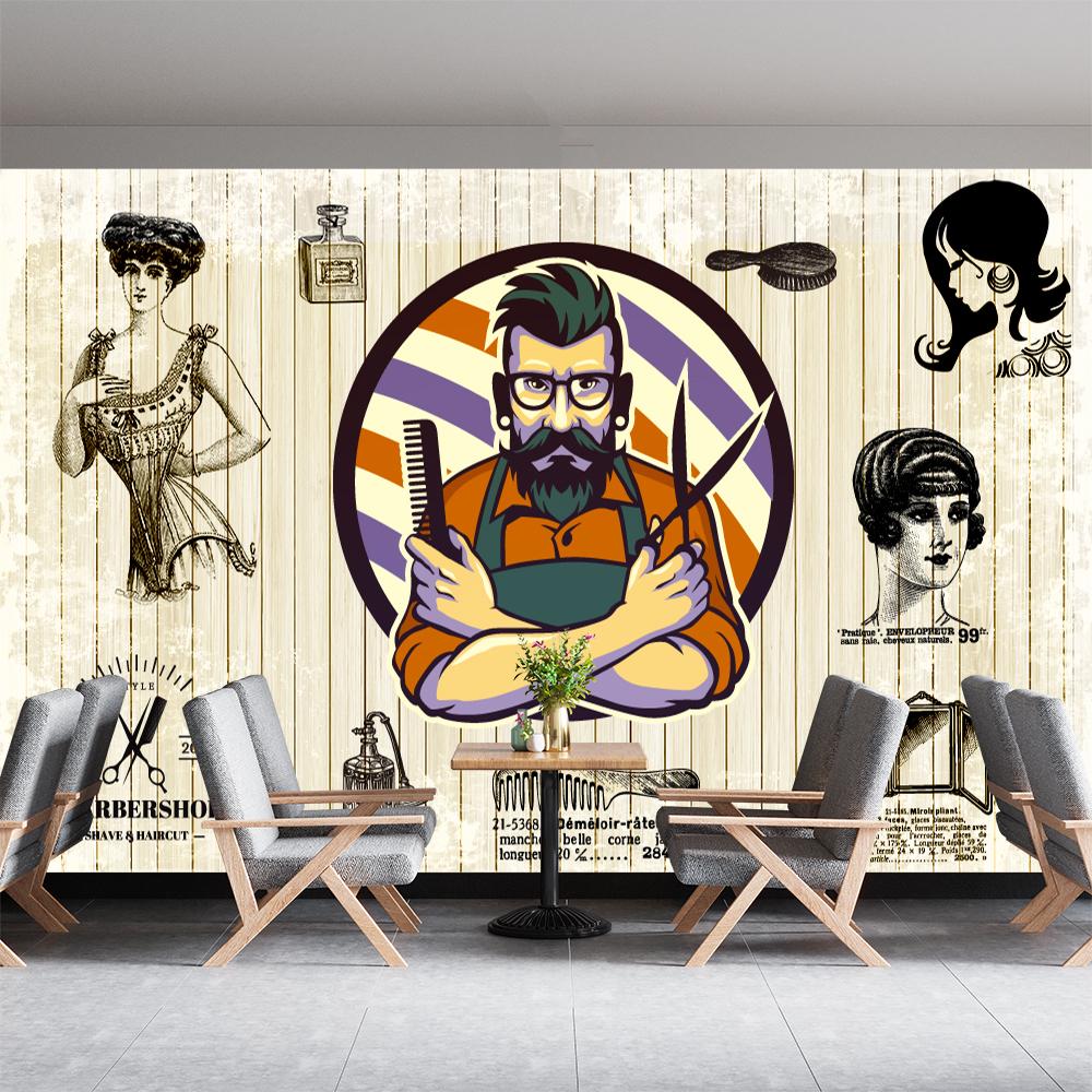 

Barber Shop Wallpaper Mural Retro Hair Salon Background Wall Murals Beauty Salon Nail Shop Wallpaper 200 cm(W) x 140 cm(H)