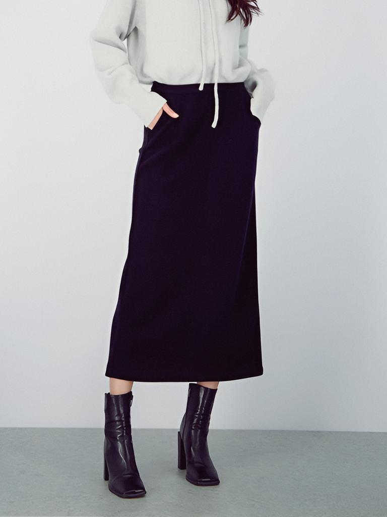 Acud Crepe Suede Bending Skirt _Black