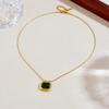 Collana con Ciondolo Quadrato in Acciaio Inossidabile Placcato Oro con Pietra Verde Taglio Smeraldo per Donne Gioielli