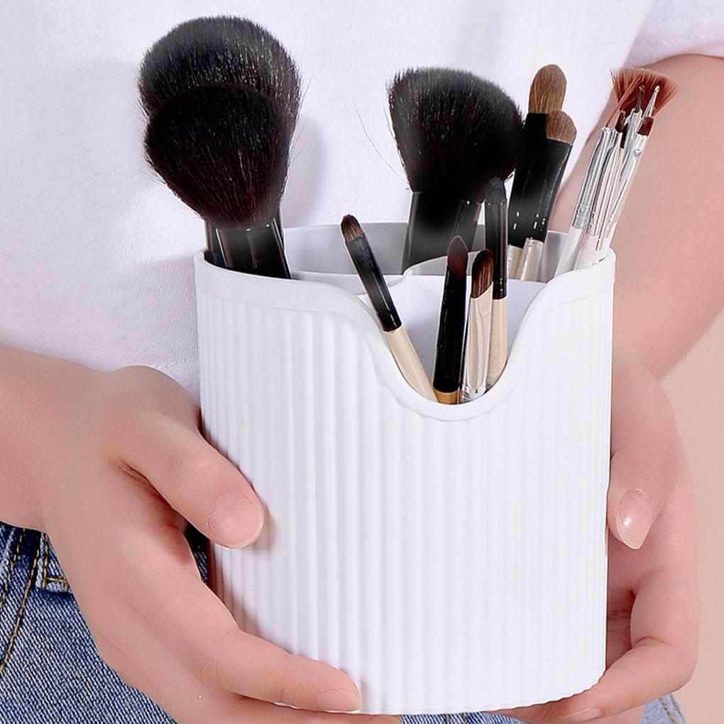 Plastic Makeup Brush Storage Box Round Comb Pencil Holder Portable Desktop Cosmetic Organizer