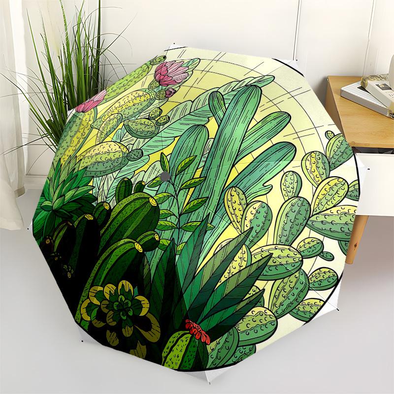 

1pc Cactus Garden Illustration Umbrella with Plastic Handle,Vibrant Cartoon Pattern,Multi-functional UmbrellaPT148