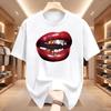 American Personalized Lip Pattern Pure Cotton Printed Unisexs And Unisexs Clothing Summer New Casual Loose Fashion Tshirt