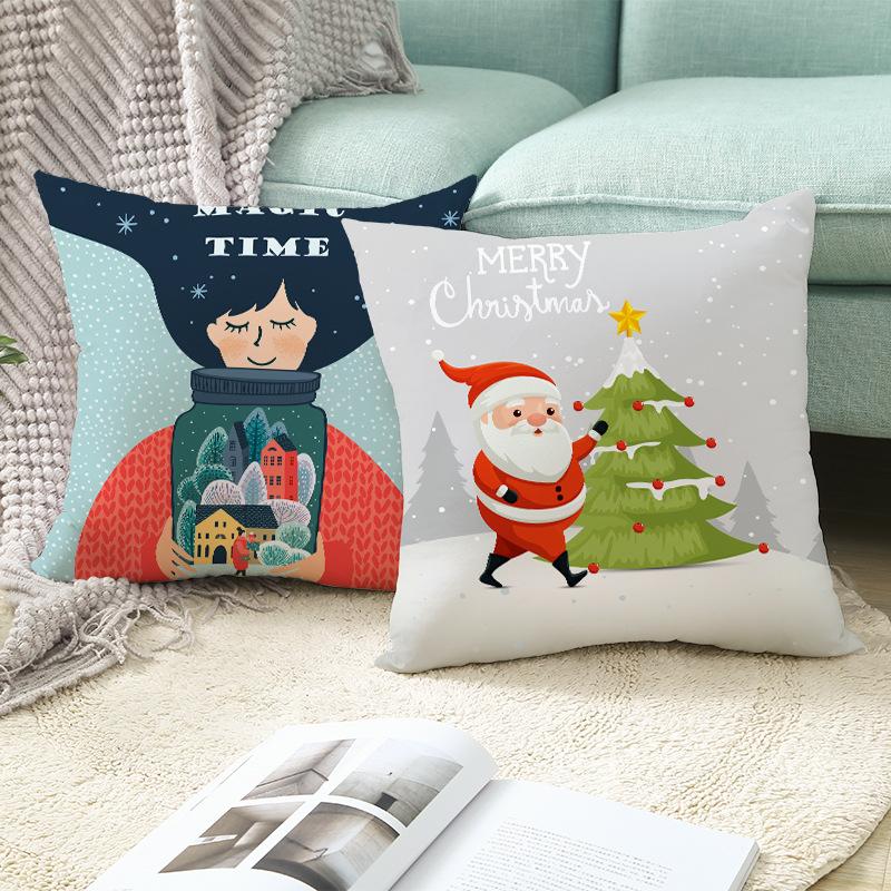 Christmas Nordic Cartoons Digital Printing Short Plush Pillow Covers For Car Sofa Office Cushion Cover Home Goods 60X60Cm