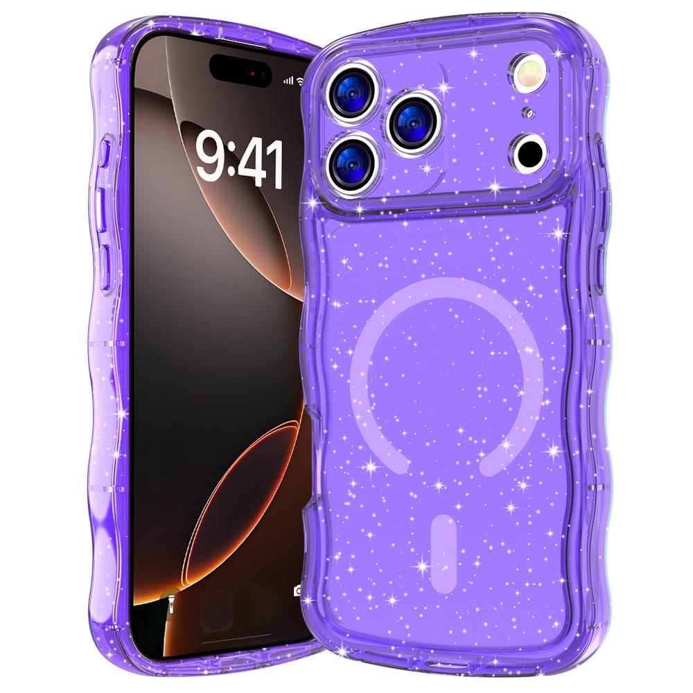 For iPhone 17 Pro Max Magnetic Case Wave Edge Glitter TPU Phone Back Cover