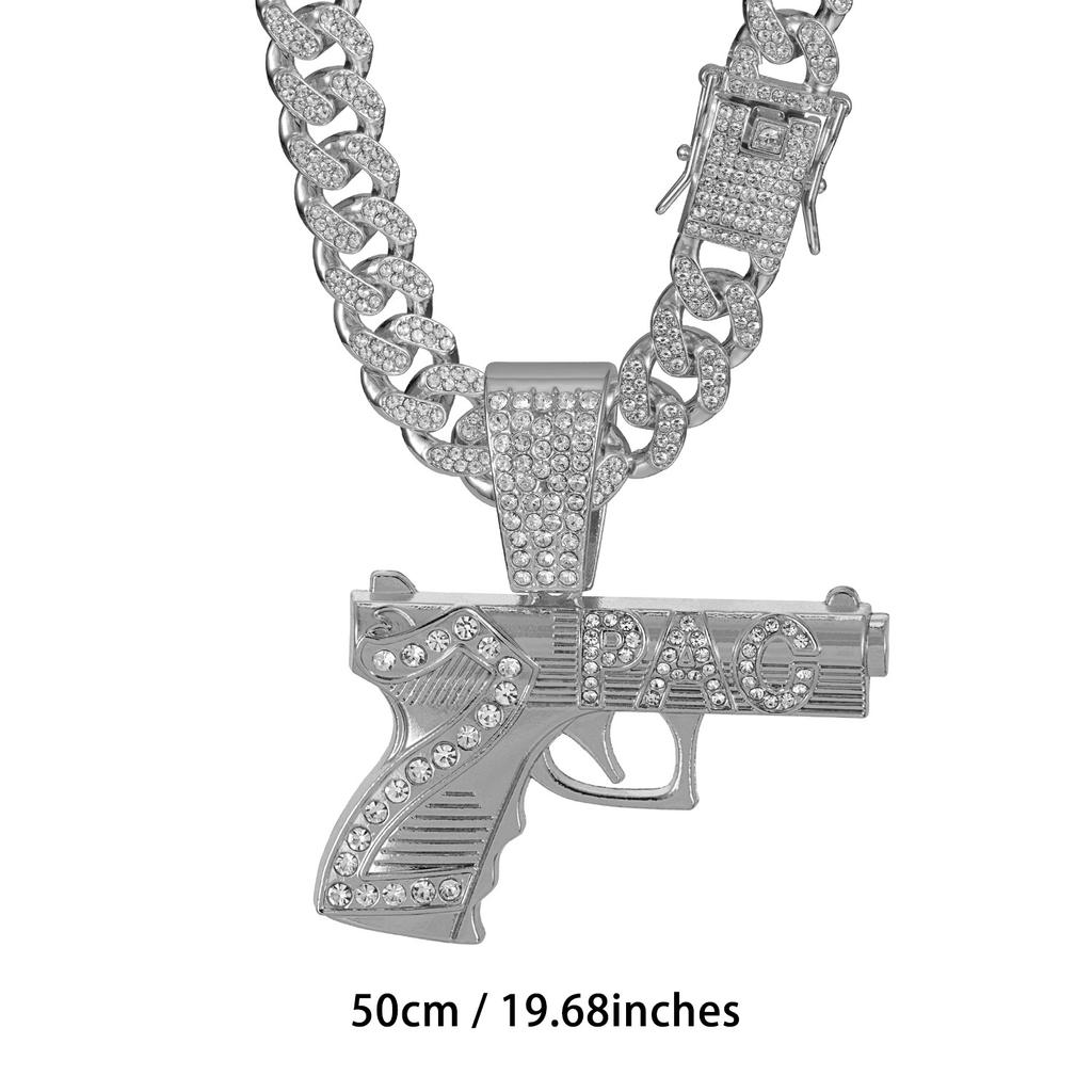 2PAC Tupac Rap Star Collana Lunga a Maglia Cubana Hip-Hop con Ciondolo Pistola 3D a Doppio Strato Lega Streetwear Regalo Bambini Uomini