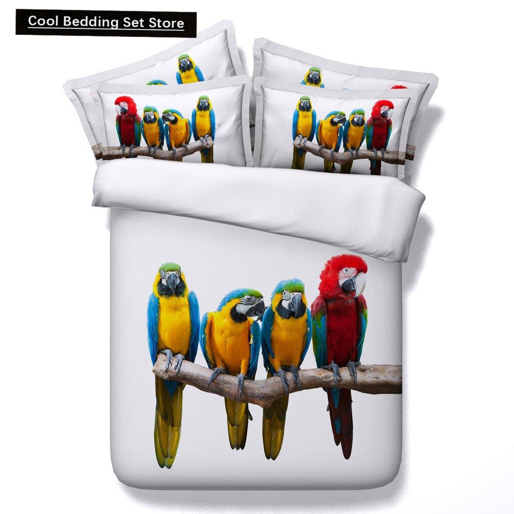 

Parrot King Queen Duvet Cover Colourful Feather Bedding Set Rain Trees Bird Quilt Cover Sunset Mountain Natural Comforter Cover EU single(135x200cm)