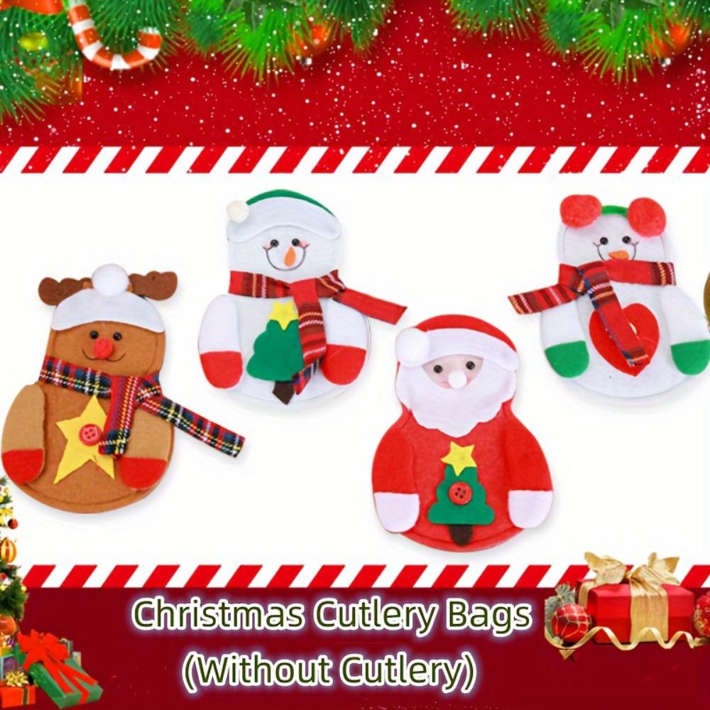 4/8 Christmas Cutlery Rack Set. Silverware Pockets & Decorative Covers for Party Styling.