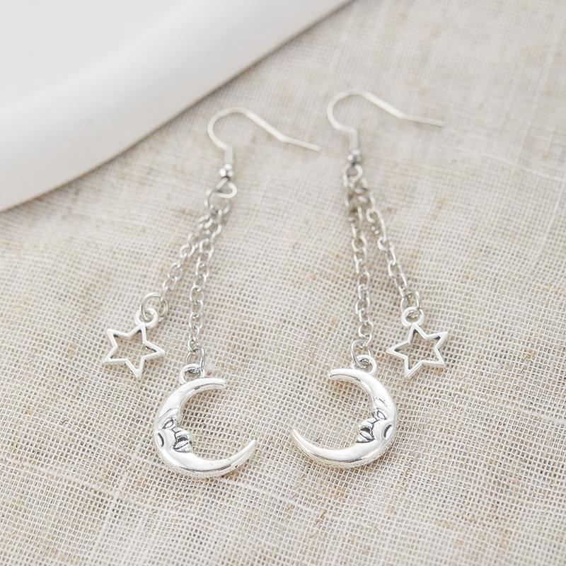Gothic Crescent Moon Star Pendant Earrings Women's  Personality Simple Pagan Jewelry Party Gift