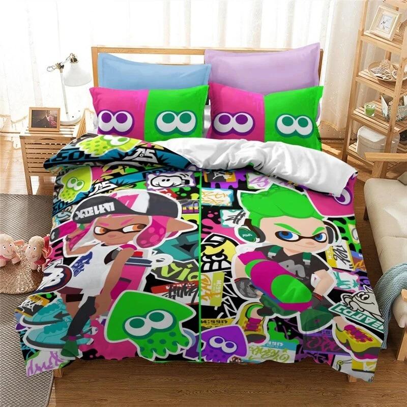 3D Print Splatoon Game Bedding Set,Duvet Cover Comforter Bed Set Quilt Cover Pillowcase,King Queen Twin Size Boys Girls Adults