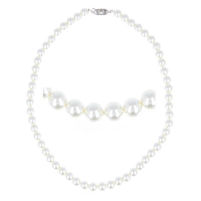 [R7244] - Silver Pearl Necklace 'Perla' White - 45 Cm 8 Mm