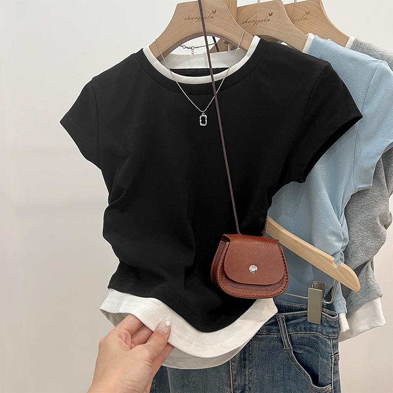 

Женская футболка с коротким рукавом в стиле колор-блок с драпировкой - Летний сладко-пряный дизайн Large чёрный